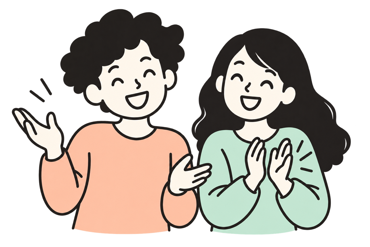 Two friends laughing and clapping